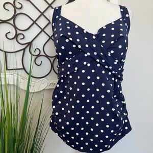 LANDS’ END Size 18W Underwire Navy Polka Dot Tankini Swimsuit Top